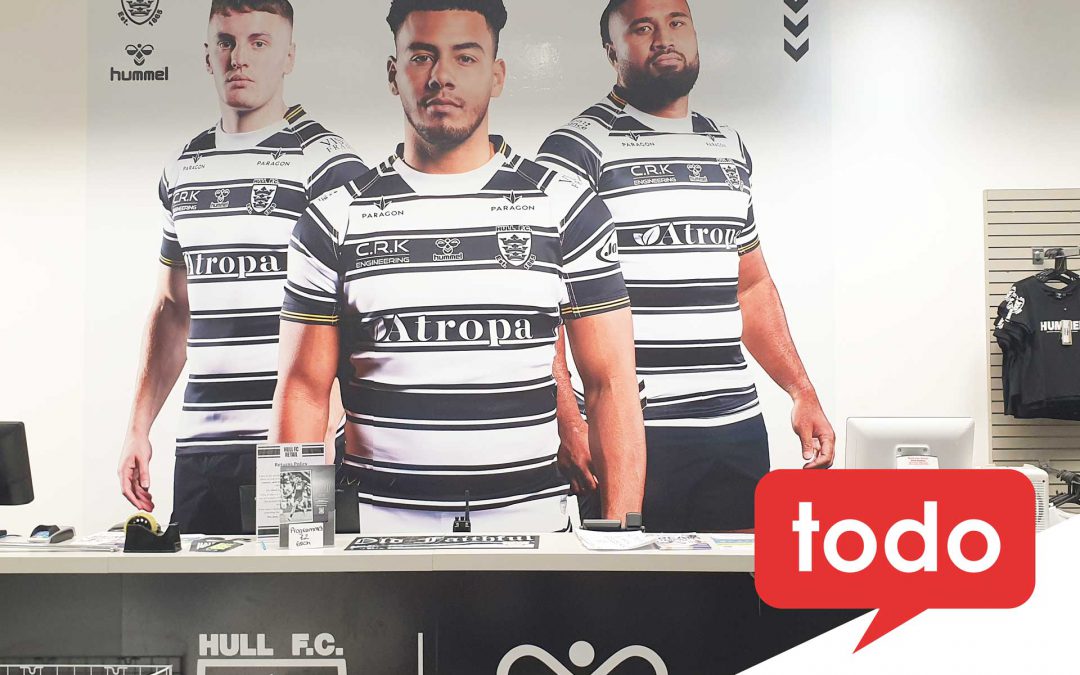 Vinyl peel and stick wall graphics – Hull FC kit launch 2023